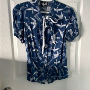 Blue Bird Print Blouse